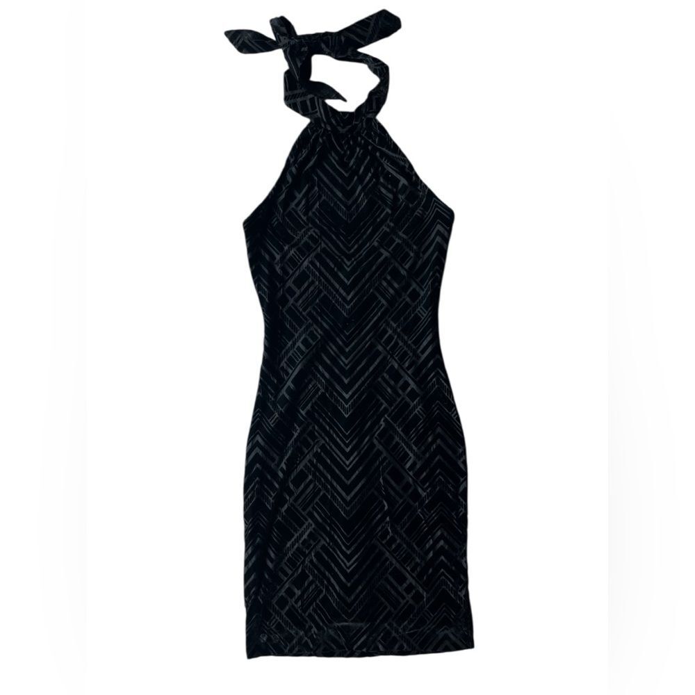 Vintage Y2K Dress The Population Velvet Burnout Mini Halter Black Dress Small